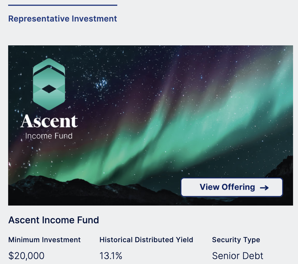 EquityMultiple representative investment with minimum investment of $20,000 and yield of 13.1% for senior debt