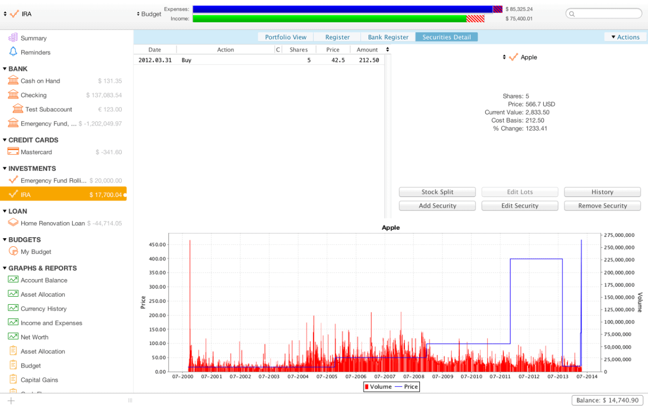 Moneydance investment