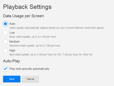 Netflix playback settings